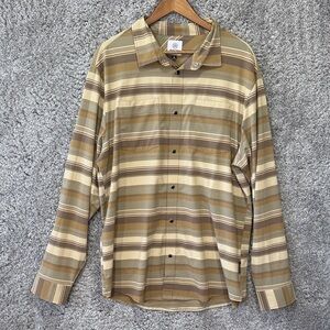 Flylow Men’s Striped Button-Up Shirt Stretch Snap Lightweight Tan Brown XL